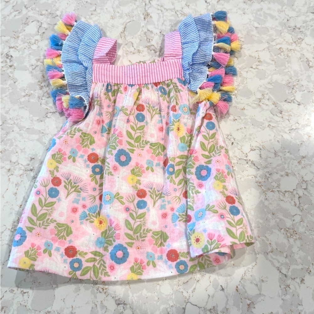 3-6M Mud Pie Pink Striped Floral Baby Dress